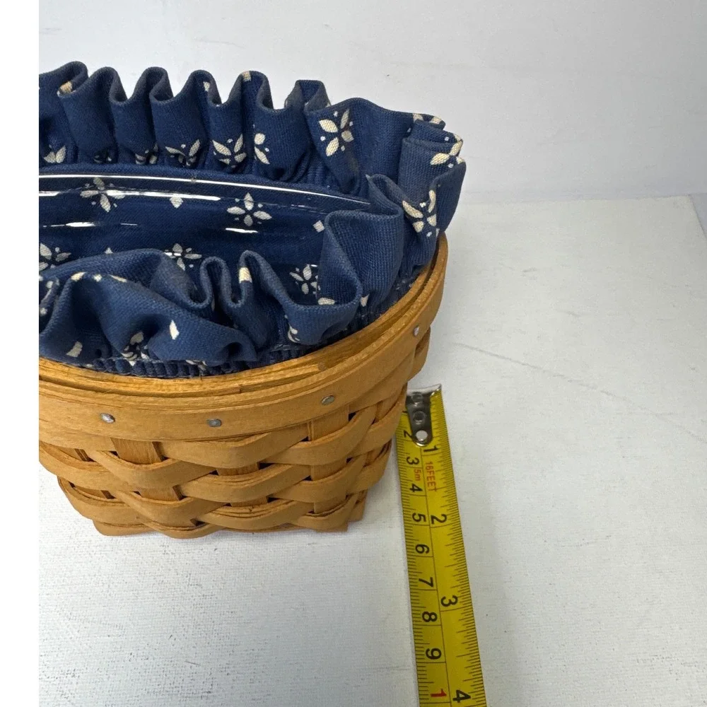 Longaberger Wall Basket 1988 Brown Navy Blue Excellent Handwoven Floral Liner